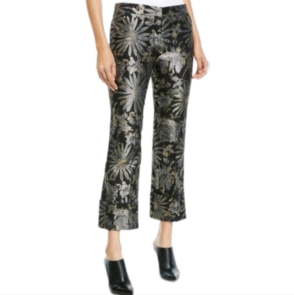 TRINA Turk Banshee Cuffed Cropped Metallic daisy Jacquard Pants in Size 00